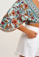 Bayan Çok Renkli Desenli Bohem Crop Bluz