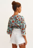 Bayan Çok Renkli Desenli Bohem Crop Bluz