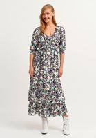 Bayan Çok Renkli Floral Desenli ve Fırfırlı Maxi Elbise