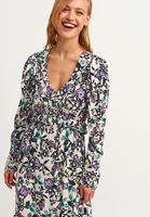 Bayan Çok Renkli Floral Desenli ve Fırfırlı Maxi Elbise