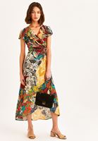 Bayan Çok Renkli Omzu Kesik Detaylı Uzun Elbise