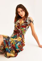 Bayan Çok Renkli Omzu Kesik Detaylı Uzun Elbise