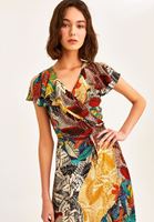 Bayan Çok Renkli Omzu Kesik Detaylı Uzun Elbise