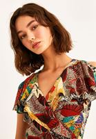 Bayan Çok Renkli Omzu Kesik Detaylı Uzun Elbise