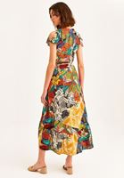 Bayan Çok Renkli Omzu Kesik Detaylı Uzun Elbise