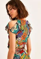 Bayan Çok Renkli Omzu Kesik Detaylı Uzun Elbise