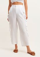 Bayan Beyaz Fırfır Detaylı Pantolon