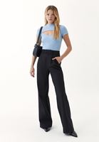 Bayan Mavi Cut-Out Detaylı Roll-Neck Tişört