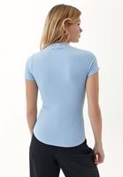Bayan Mavi Cut-Out Detaylı Roll-Neck Tişört