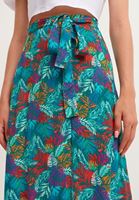 Bayan Çok Renkli Floral Desenli ve Yırtmaçlı Midi Etek