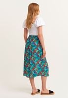 Bayan Çok Renkli Floral Desenli ve Yırtmaçlı Midi Etek