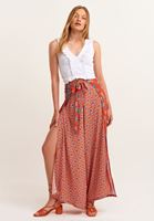 Bayan Çok Renkli Beli Bağlamalı ve Yırtmaçlı Wide-Leg Pantolon