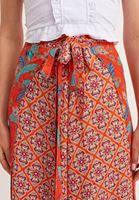 Bayan Çok Renkli Beli Bağlamalı ve Yırtmaçlı Wide-Leg Pantolon