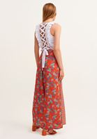 Bayan Çok Renkli Beli Bağlamalı ve Yırtmaçlı Wide-Leg Pantolon