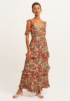 Bayan Çok Renkli Floral Desenli Uzun Elbise