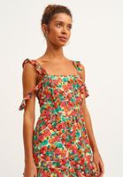 Bayan Çok Renkli Floral Desenli Uzun Elbise