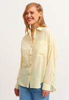 Bayan Sarı Pamuklu ve Yırtmaçlı Oversize Gömlek