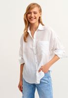 Bayan Beyaz Pamuklu ve Yırtmaçlı Oversize Gömlek