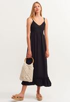 Bayan Bej Tokalı Platform Hasır Terlik