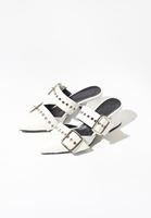 Bayan Beyaz Tokalı Sivri Burun Topuklu Terlik