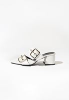 Bayan Beyaz Tokalı Sivri Burun Topuklu Terlik