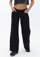Bayan Siyah Düşük Bel Baggy-Fit Kargo Pantolon