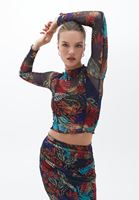 Bayan Çok Renkli Dik Yaka Tül Bluz