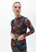 Bayan Çok Renkli Dik Yaka Tül Bluz