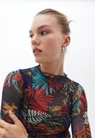 Bayan Çok Renkli Dik Yaka Tül Bluz