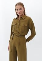 Bayan Yeşil Boyfriend Cepli Gömlek ( TENCEL™ )