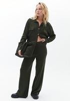 Bayan Yeşil Orta Bel Triko Pantolon