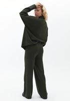 Bayan Yeşil Orta Bel Triko Pantolon