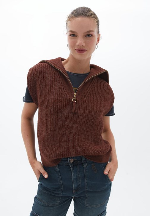 Kahverengi Polo Yaka Triko Süveter