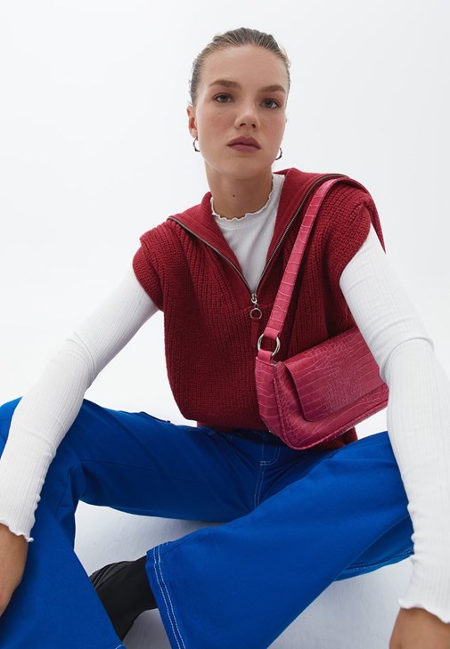 Pembe Polo Yaka Triko Süveter