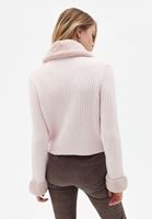 Bayan Pembe Kürk Detaylı Crop Hırka