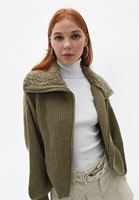 Bayan Yeşil Kürk Detaylı Hırka