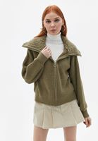 Bayan Yeşil Kürk Detaylı Hırka