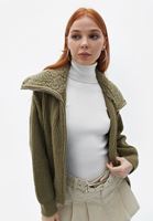 Bayan Yeşil Kürk Detaylı Hırka