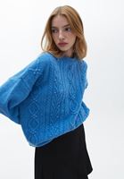 Bayan Mavi Loose-Fit Triko Kazak