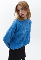 Bayan Mavi Loose-Fit Triko Kazak