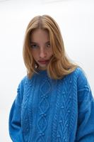 Bayan Mavi Loose-Fit Triko Kazak