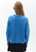 Bayan Mavi Loose-Fit Triko Kazak