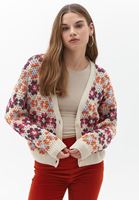 Bayan Çok Renkli Düğme Detaylı Desenli Hırka