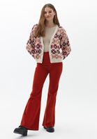 Bayan Çok Renkli Düğme Detaylı Desenli Hırka