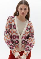 Bayan Çok Renkli Düğme Detaylı Desenli Hırka