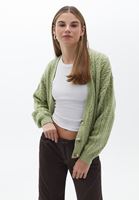 Bayan Yeşil Loose-Fit Ajurlu Hırka