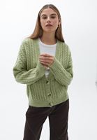 Bayan Yeşil Loose-Fit Ajurlu Hırka