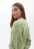 Bayan Yeşil Loose-Fit Ajurlu Hırka