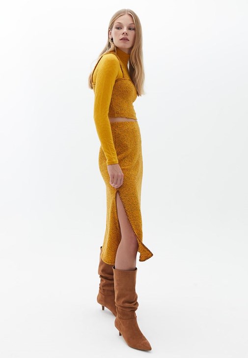  Yırtmaçlı Midi Etek