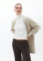 Bayan Bej Midi Boy Triko Hırka